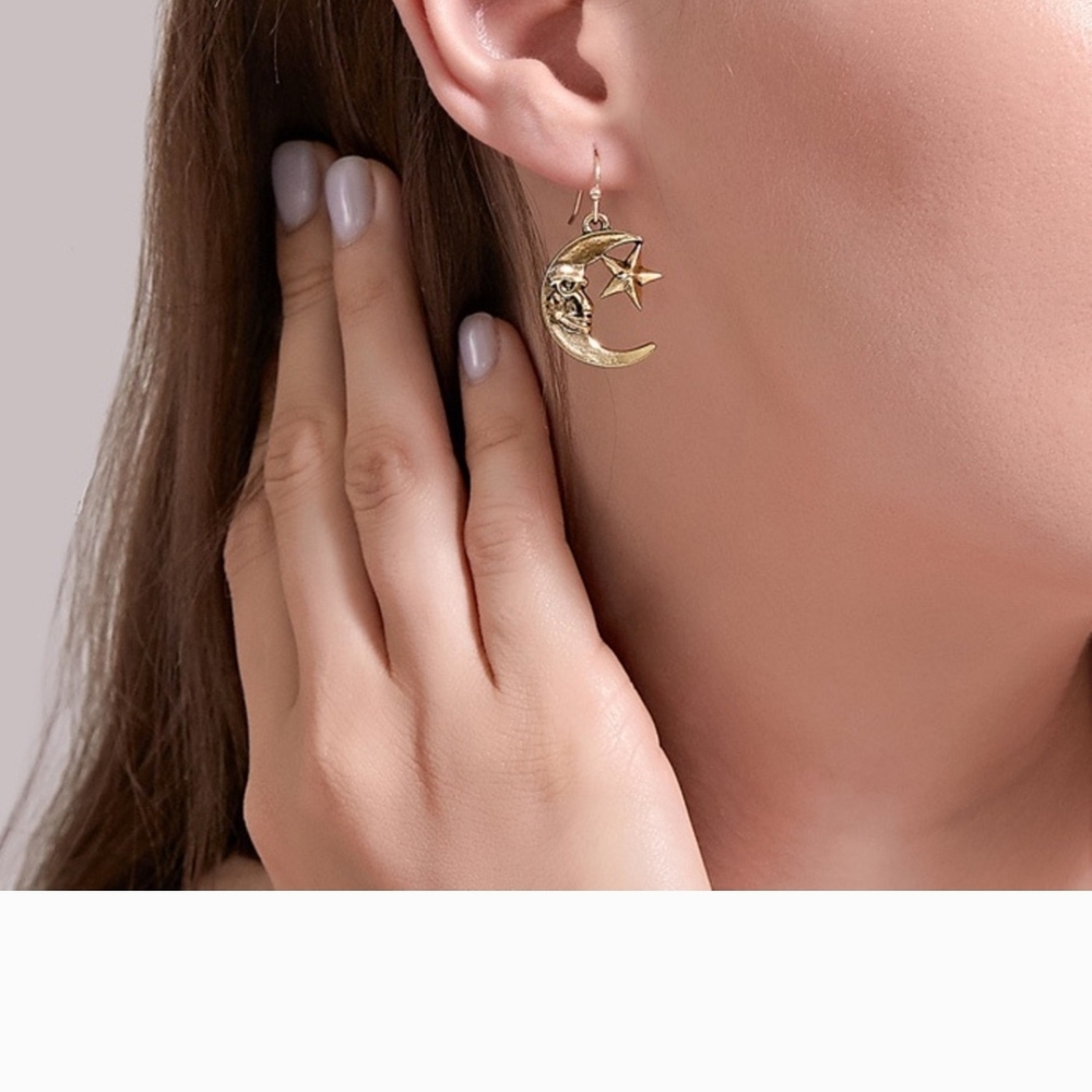 Gold Sun and Moon Earrings - Picture 2 of 2